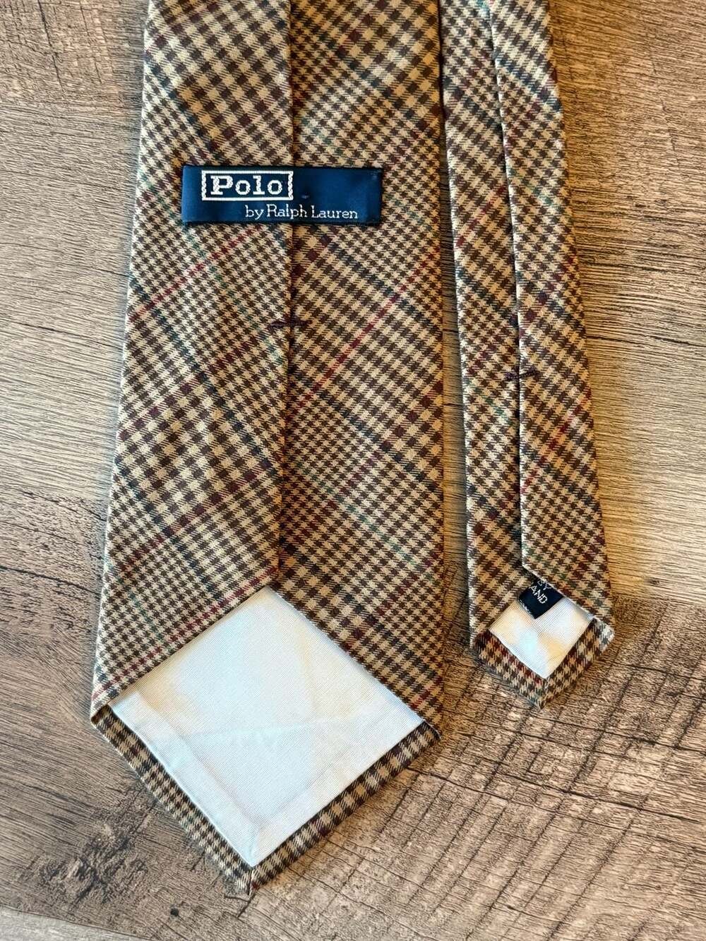 Men's Vintage Coffee Brown Plaid Tie - Picture 3 of 4
